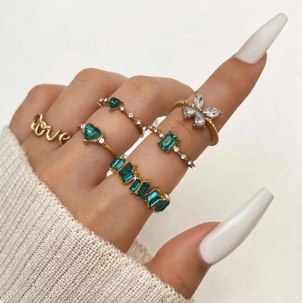Gold & Green 6-Piece Stacking Ring Set